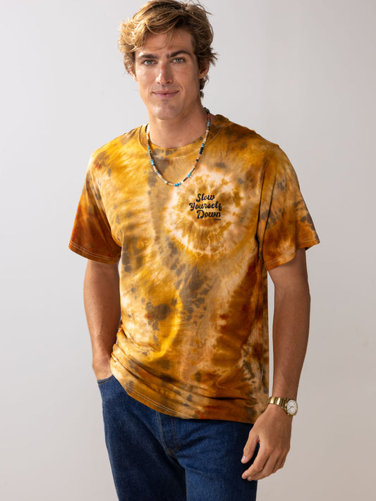 Retro Stamp Tie-Dye Tee | Organic Cotton | Slow Yourself Down - Mens Shirts