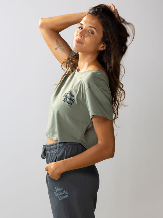 Sea Spray Retro Moon Crop | Organic Cotton | Slow Yourself Down - Womens Shirts