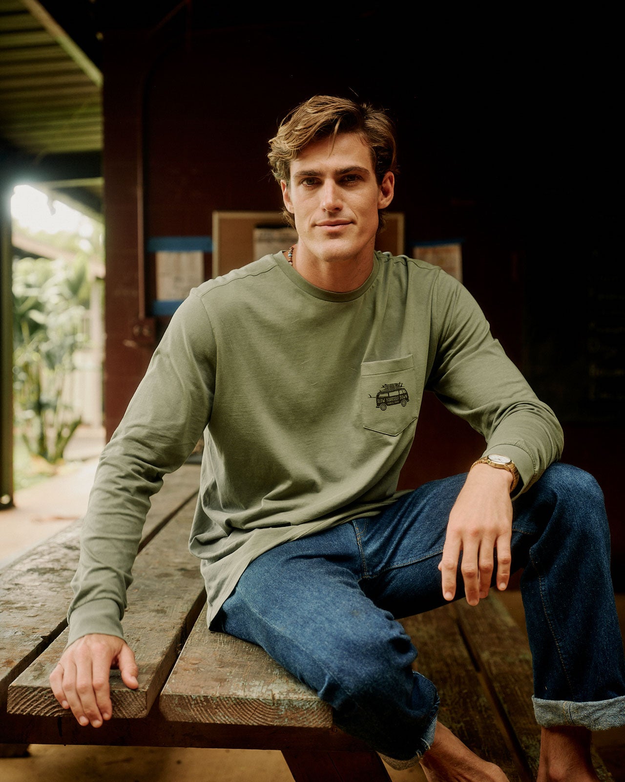 Surf Van L/S Pocket Tee | Organic Cotton | Slow Yourself Down - Mens Shirts