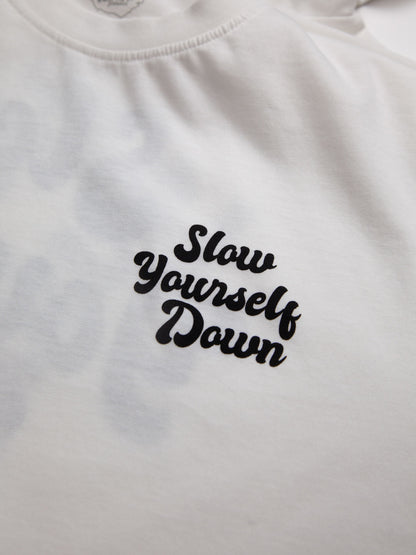 White Retro Tee | Organic Cotton | Slow Yourself Down - Mens Shirts