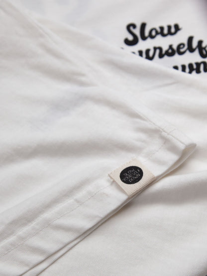 White Retro Tee | Organic Cotton | Slow Yourself Down - Mens Shirts