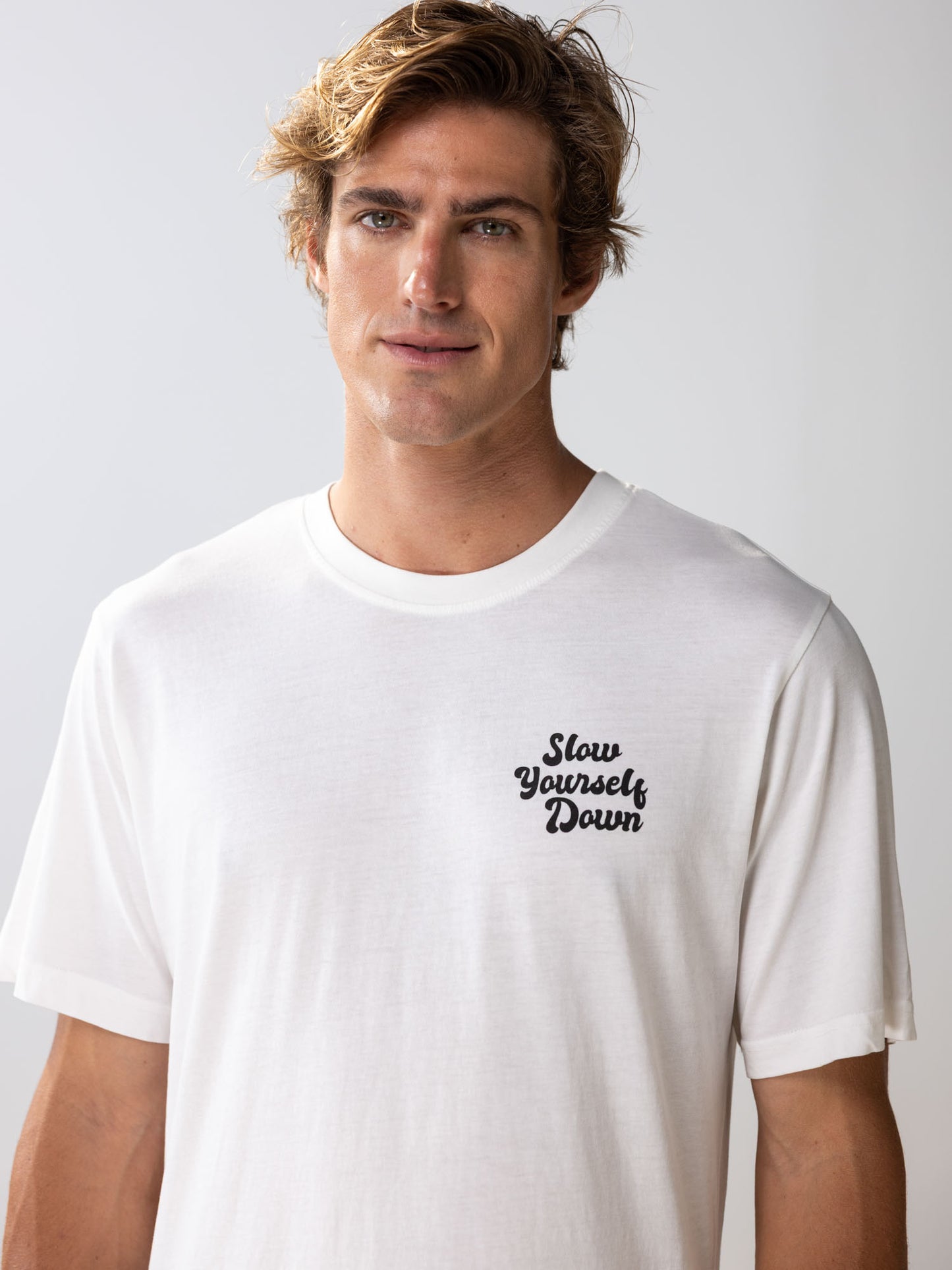 White Retro Tee | Organic Cotton | Slow Yourself Down - Mens Shirts