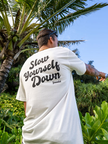 White Retro Tee | Organic Cotton | Slow Yourself Down - Mens Shirts