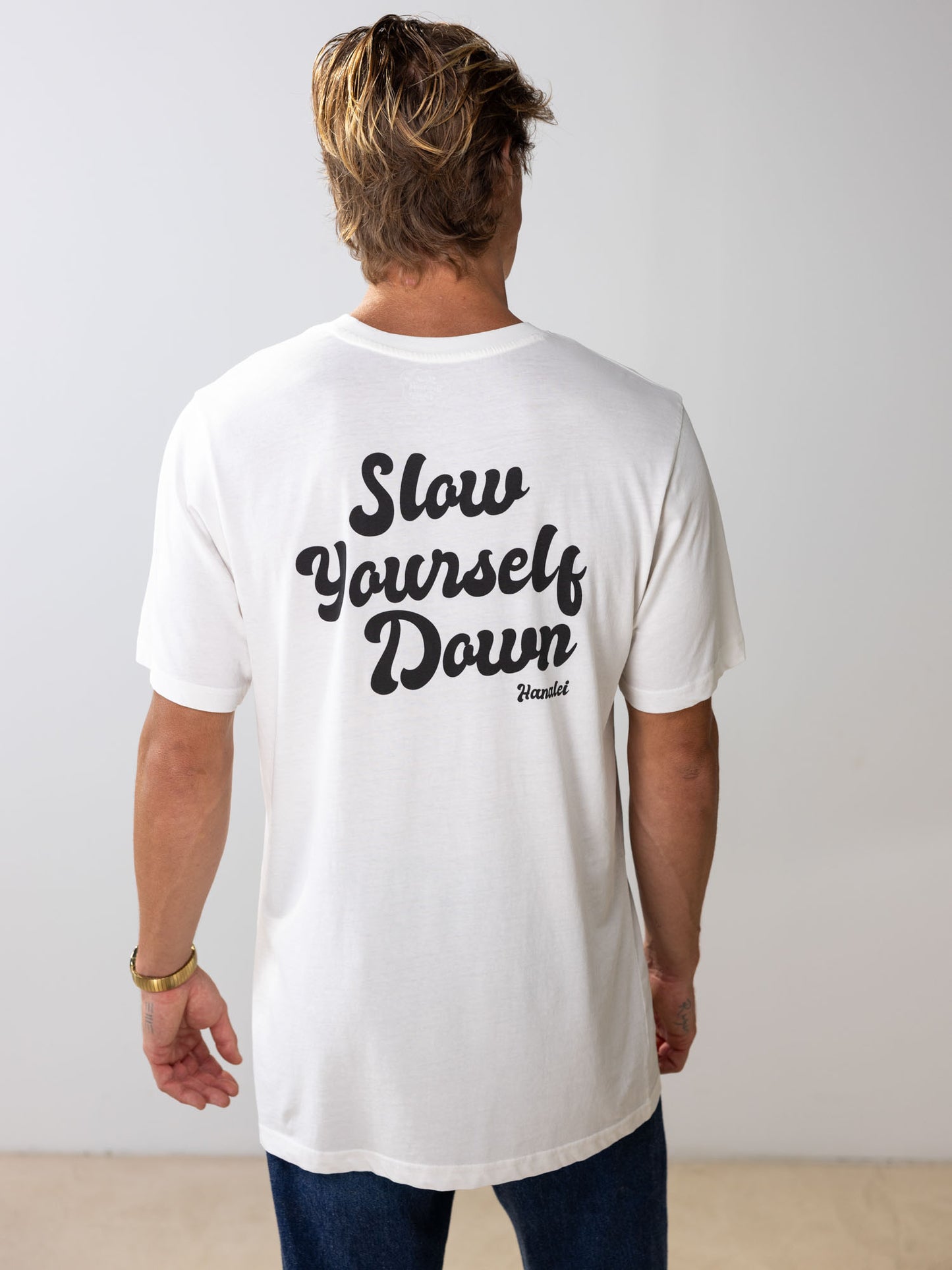 White Retro Tee | Organic Cotton | Slow Yourself Down - Mens Shirts