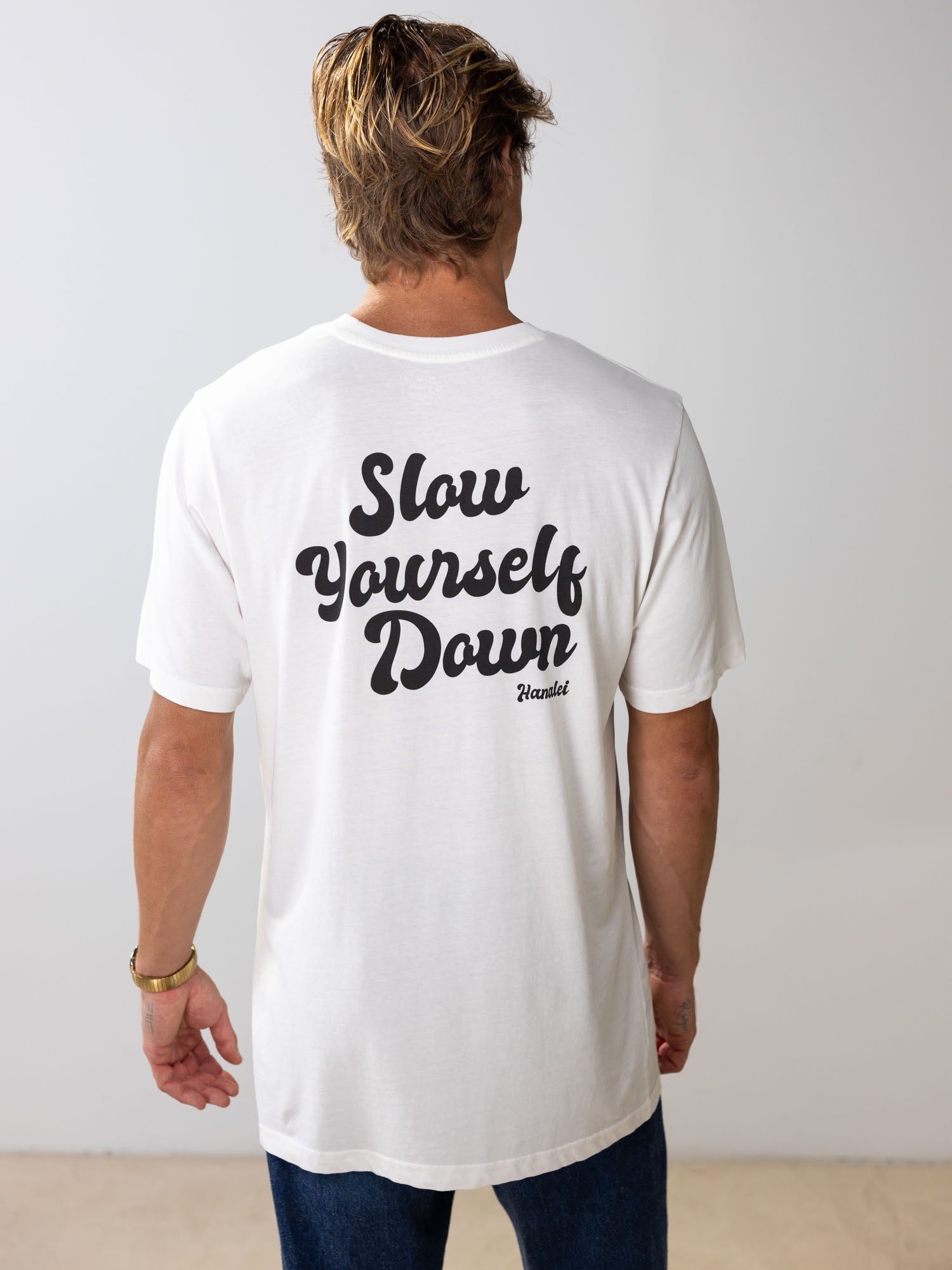 White Retro Tee | Organic Cotton | Slow Yourself Down - Mens Shirts