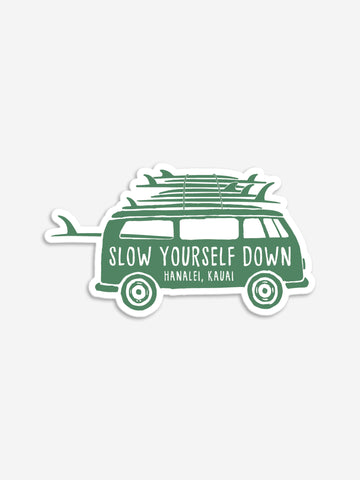Green Surfer Van Sticker Sticker - Slow Yourself Down
