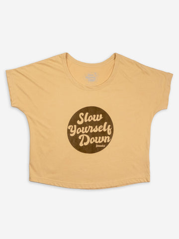 Retro Stamp Scoop Neck | Organic Cotton | Slow Yourself Down - Womens Shirts