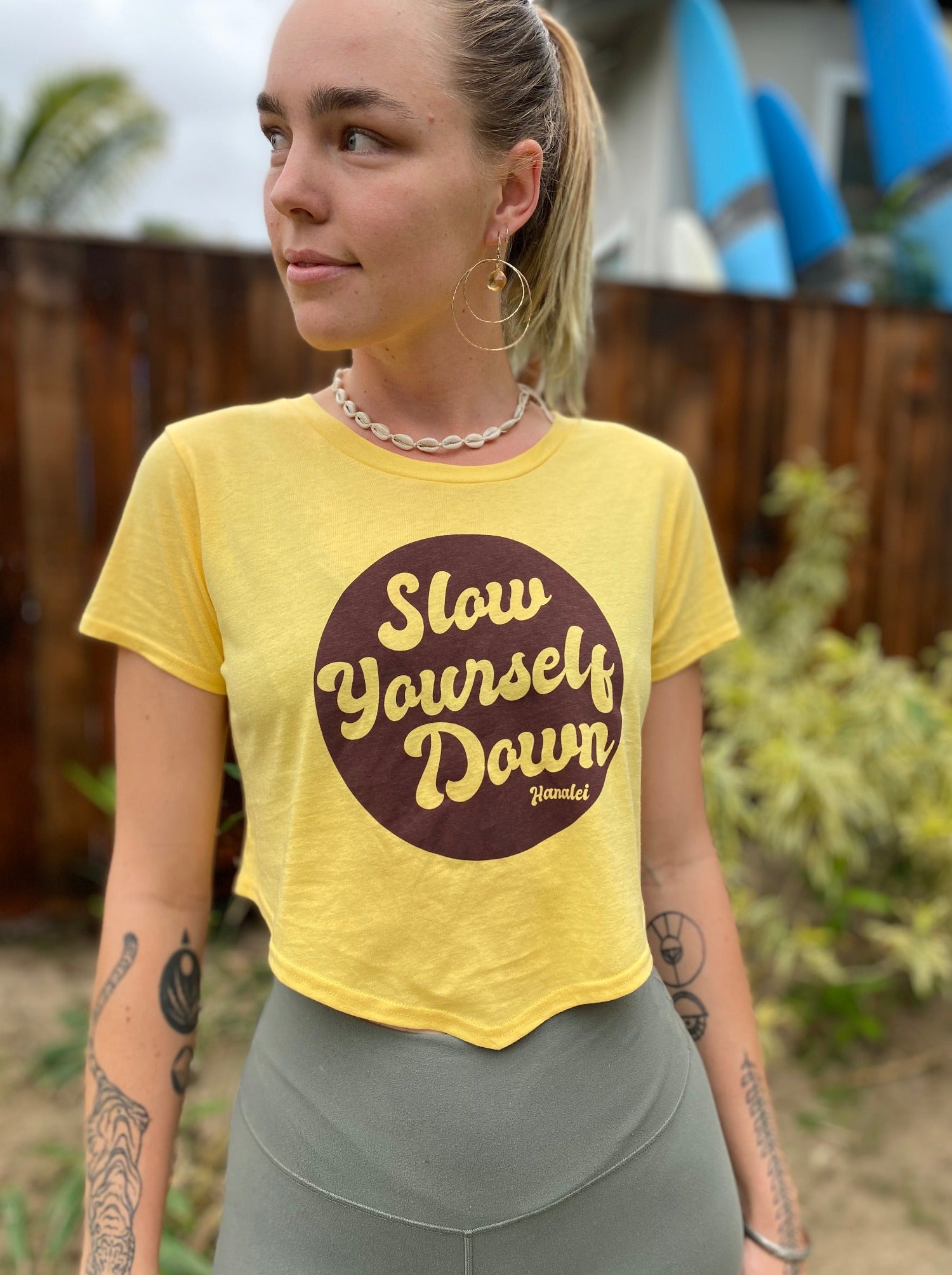 Retro Circle Moon Crop Womens Shirts - Slow Yourself Down