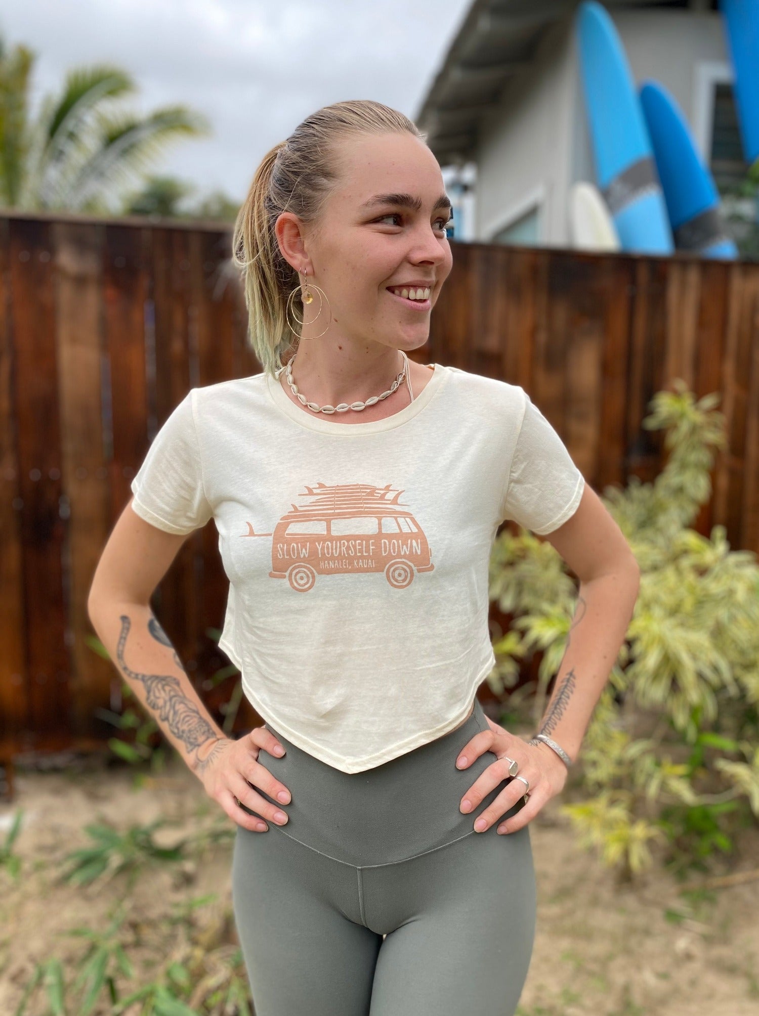 Surf Van Moon Crop Womens Shirts - Slow Yourself Down